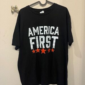 Black Tee with White and Red Print